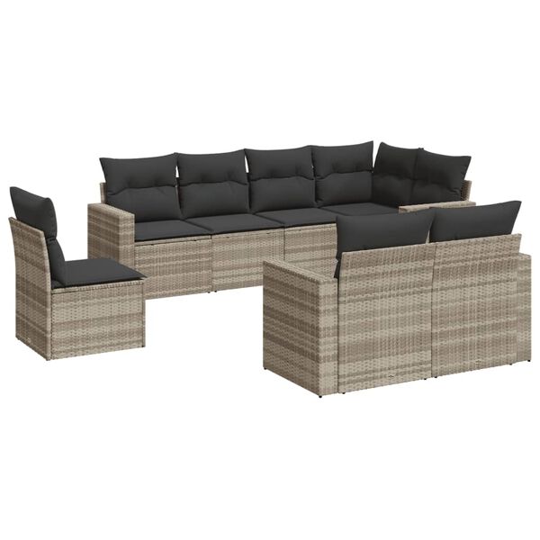 vidaXL 8-delige Loungeset met kussens poly rattan lichtgrijs