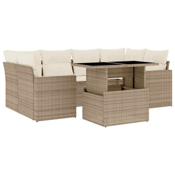 vidaXL 7-delige Loungeset met kussens poly rattan beige