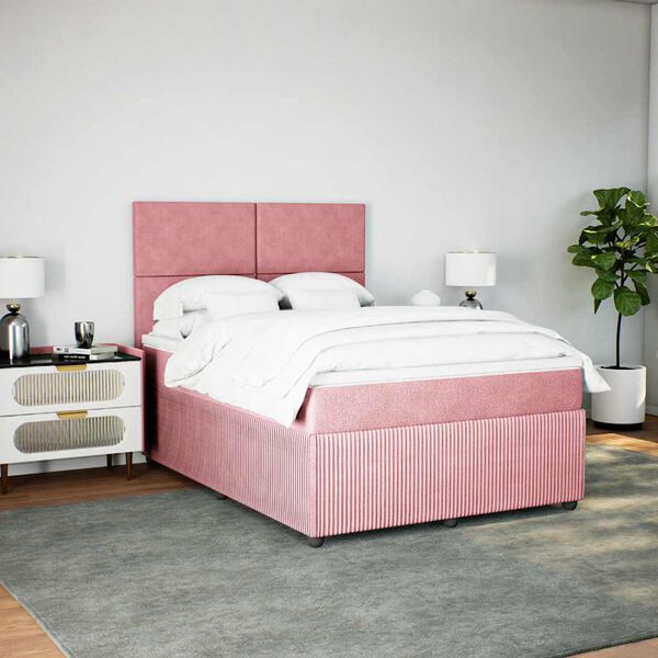 vidaXL Boxspring met matras fluweel roze 160x200 cm