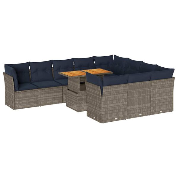 vidaXL 11-delige Loungeset met kussens poly rattan grijs