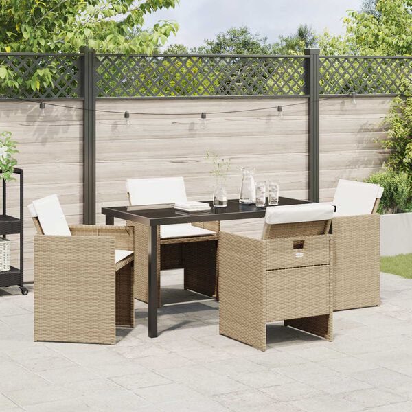 vidaXL Tuin eettafelset 5 pcs Beige poly rattan