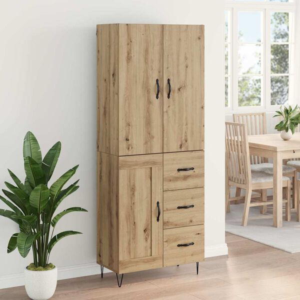 vidaXL Hoge kast met lade 2 pcs Artisan Eiken Ge&euml;ngineerd hout en glas