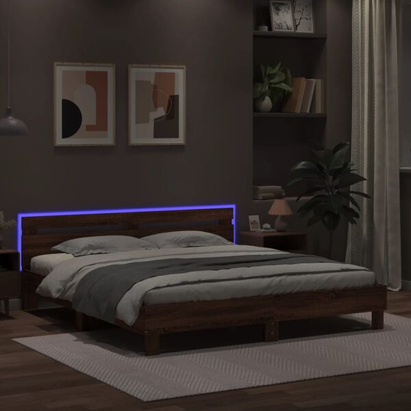 vidaXL Bedframe met hoofdeinde en LED bruin eikenkleur 180x200 cm