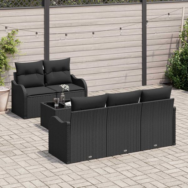 vidaXL Tuin Sofa Set met kussen 6 pcs Zwart Poly rattan, staal en glas