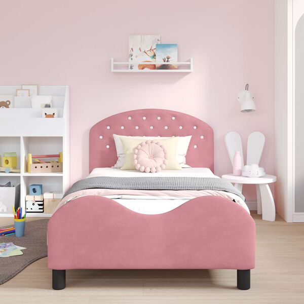 vidaXL Bedframe voor kinderen met hoofdbord Roze 80 x 200 cm Fluweel