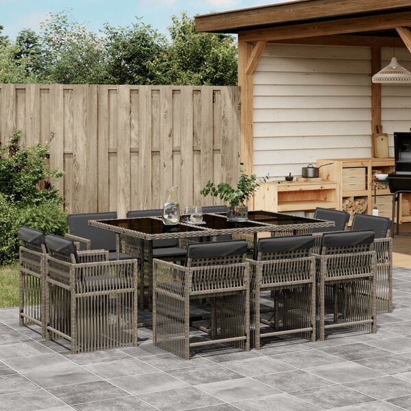 vidaXL 11-delige Tuinset met kussens poly rattan grijs