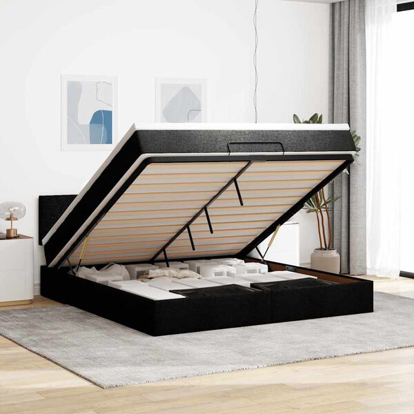 vidaXL Bed poef met matras en LED's 180x200 cm stof zwart