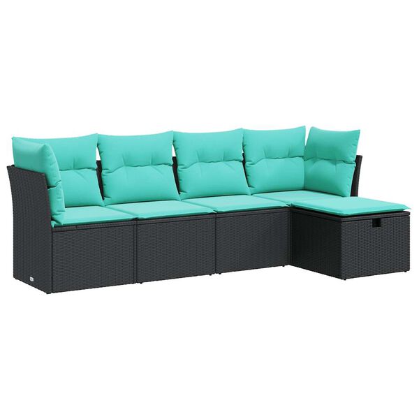 vidaXL 5-delige Loungeset met kussens poly rattan zwart