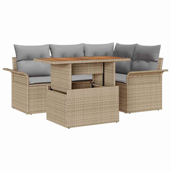 vidaXL Tuin Sofa Set met opslag 5 pcs Beige Poly riet