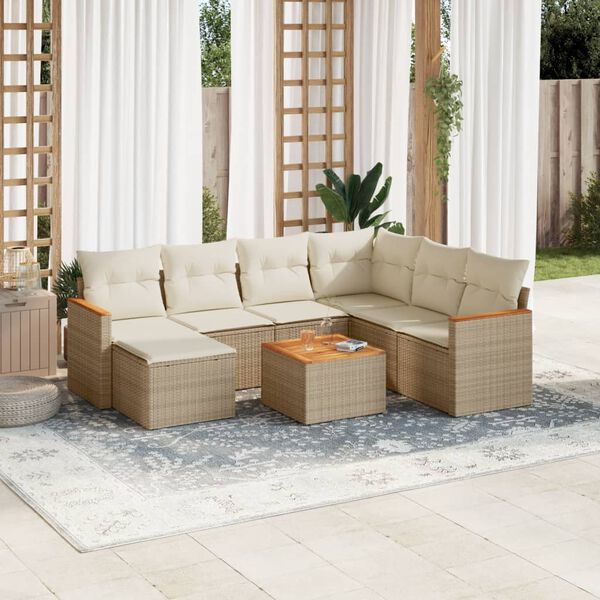 vidaXL 8-delige Loungeset met kussens poly rattan beige