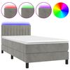 vidaXL Boxspring met matras en LED fluweel lichtgrijs 90x200 cm
