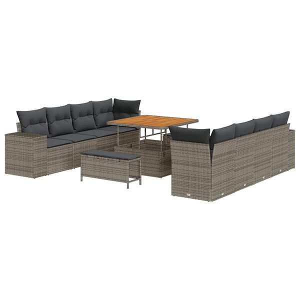 vidaXL Tuin Sofa Set met kussen met opslag 11 pcs Grijs poly rattan