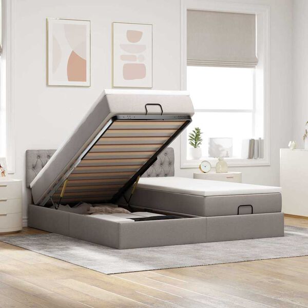 vidaXL Ottoman bed met matrassen en LED's 180x200cm stof taupe