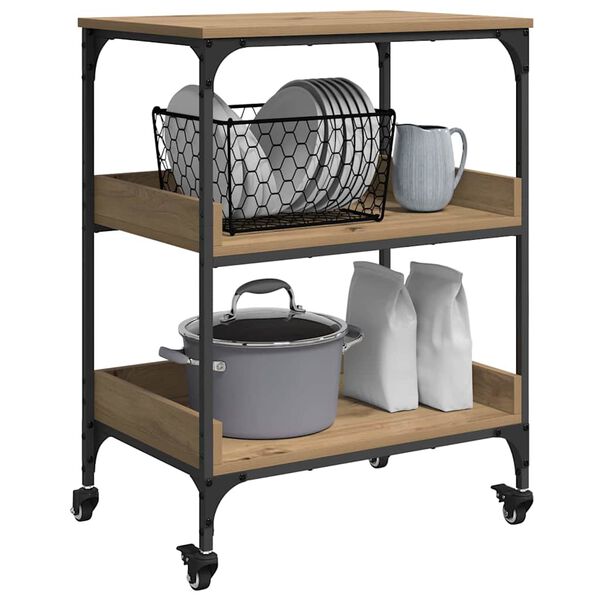 vidaXL Keuken Trolley Artisan Eiken 60 x 41 x 80.5 cm Bewerkt hout