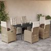 vidaXL 7-delige Tuinset met kussens poly rattan beige