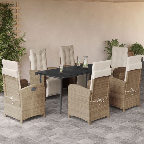 vidaXL 7-delige Tuinset met kussens poly rattan beige
