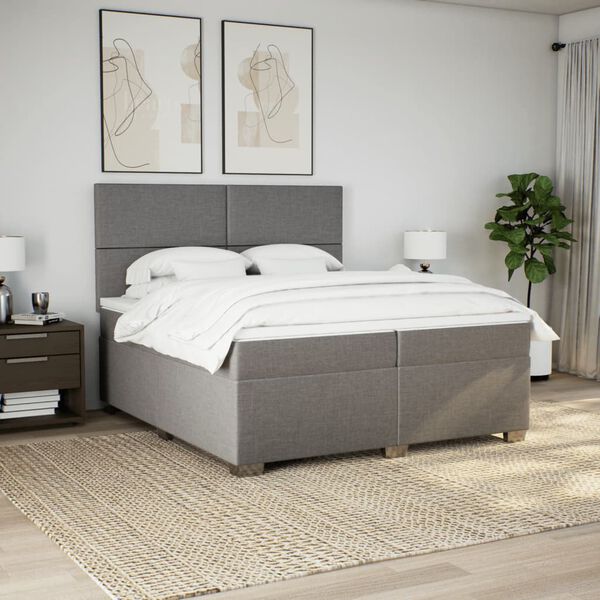 vidaXL Boxspring met matras stof taupe 200x200 cm