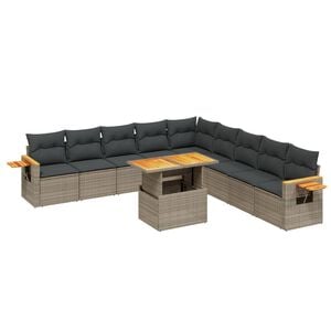 vidaXL 11-delige Loungeset met kussens poly rattan grijs