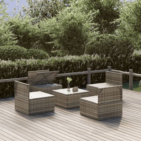 vidaXL 5-delige Loungeset met kussens poly rattan grijs