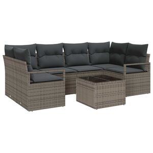 vidaXL Tuin Sofa Set met kussen 7 pcs Grijs Poly rattan, staal en glas