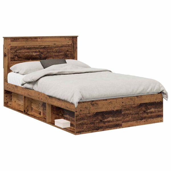 vidaXL Bedframe met hoofdeinde Oudhout 120 x 190 cm Massief grenenhout