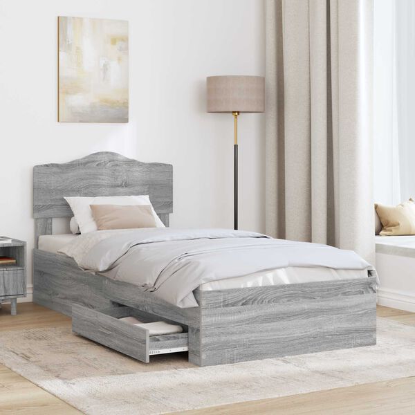 vidaXL Bedframe met hoofdeinde Grijs Sonoma 70 x 190 cm Bewerkt hout
