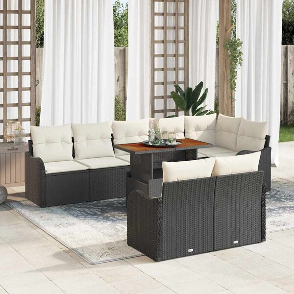 vidaXL Tuin Sofa Set met kussen 9 pcs Zwart en cr&egrave;me