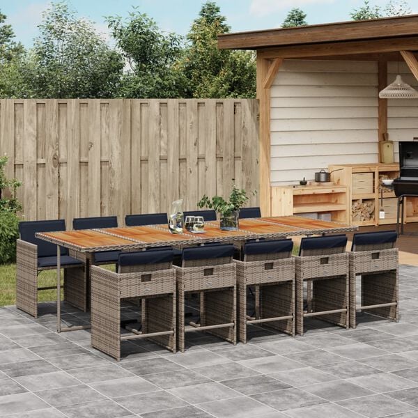 vidaXL 11-delige Tuinset met kussens poly rattan grijs