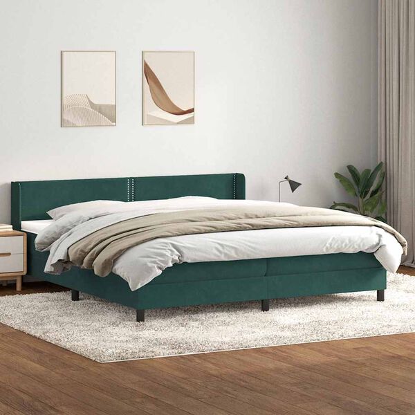 vidaXL Boxspring met matras fluweel donkergroen 180x220 cm