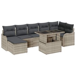 vidaXL Tuin Sofa Set met kussen met opslag 8 pcs Lichtgrijs Poly riet