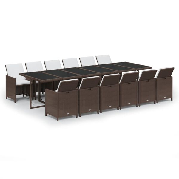 vidaXL 13-delige Tuinset met kussens poly rattan bruin