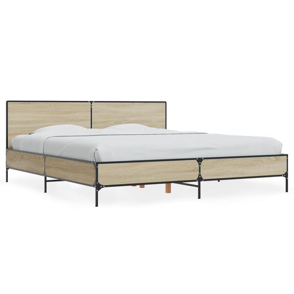vidaXL Bedframe bewerkt hout metaal sonoma eikenkleurig 180x200 cm