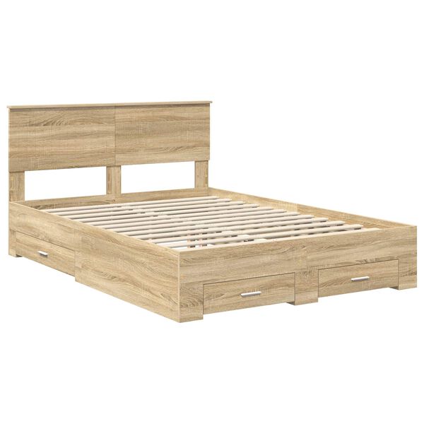 vidaXL Bedframe met hoofdeinde Sonoma Eiken 135 x 190 cm Bewerkt hout