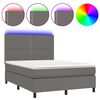 vidaXL Boxspring met matras en LED kunstleer grijs 140x190 cm