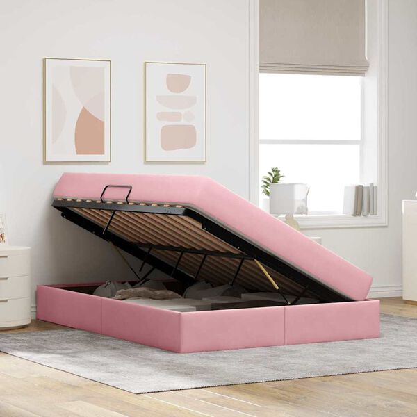 vidaXL Opbergbed met matras met matras Roze 140 x 190 cm Fluweel