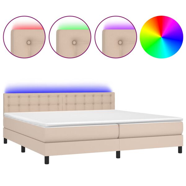 vidaXL Boxspring met matras en LED kunstleer cappuccinokleur 200x200cm