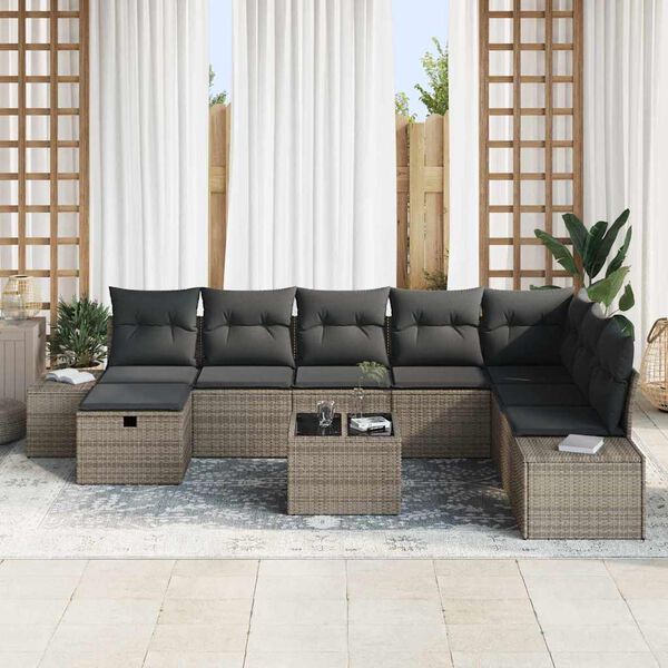vidaXL Tuin Sofa Set met kussen 9 pcs Grijs poly rattan