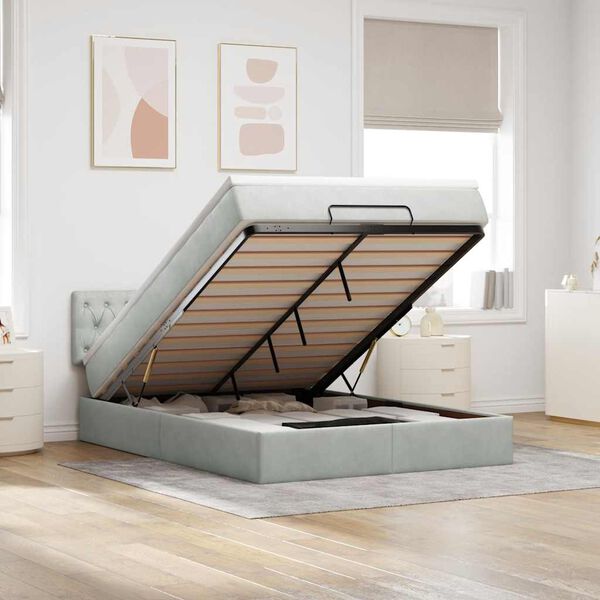 vidaXL Ottoman bed met matras en LED's 140x190cm fluweel lichtgrijs