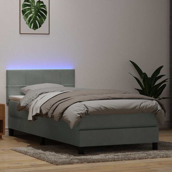 vidaXL Boxspring met matras en LED fluweel lichtgrijs 100x220 cm