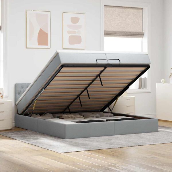 vidaXL Ottoman bed met matrassen en LED's 200x200cm stof lichtgrijs