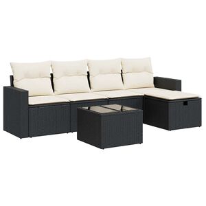 vidaXL 6-delige Loungeset met kussens poly rattan zwart