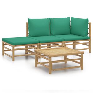 vidaXL 4-delige Loungeset met kussens bamboe groen
