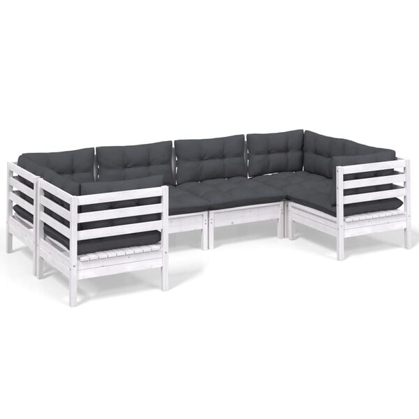 vidaXL 6-delige Loungeset met kussens grenenhout wit