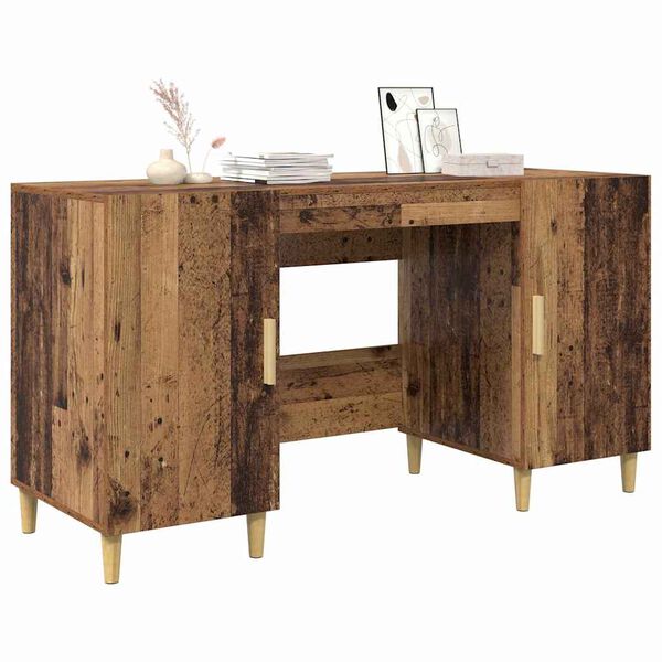 vidaXL Bureau met plank Oud Hout 140 x 50 x 75 cm Bewerkt hout