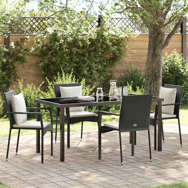 vidaXL Tuin eettafelset met kussen 5 pcs Zwart poly rattan