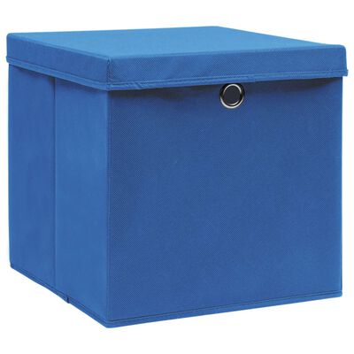 vidaXL Opbergboxen met deksel 10 st 32x32x32 cm stof blauw