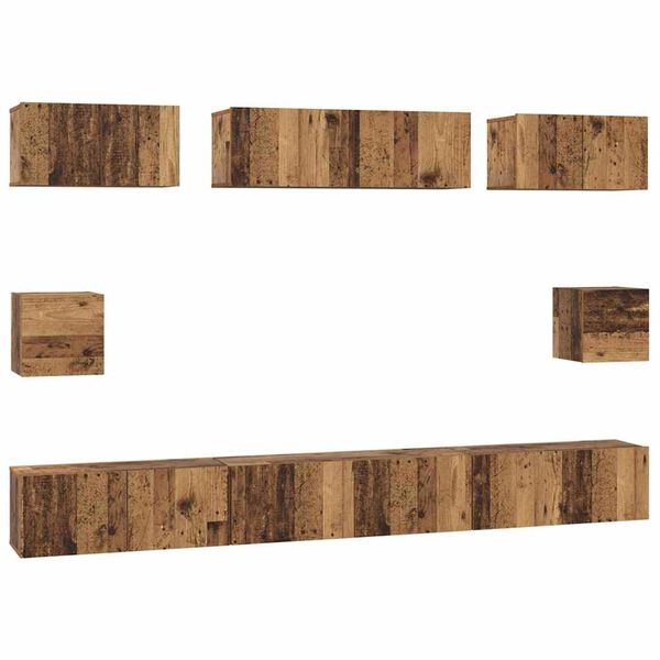 vidaXL Tv-meubelset Wandgemonteerd 8 pcs Oud Hout Bewerkt hout