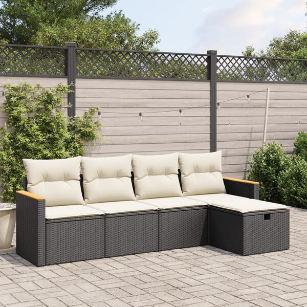 vidaXL 5-delige Loungeset met kussens poly rattan zwart