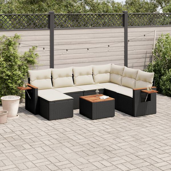 vidaXL 8-delige Loungeset met kussens poly rattan zwart