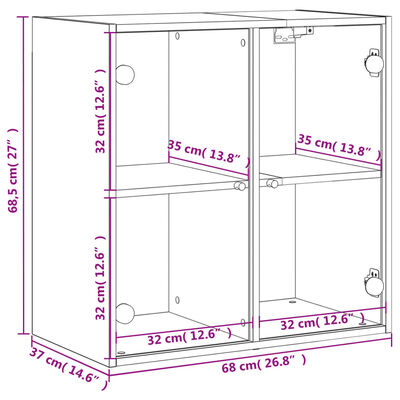vidaXL Wandkast met glazen deuren 68x37x68,5 cm betongrijs